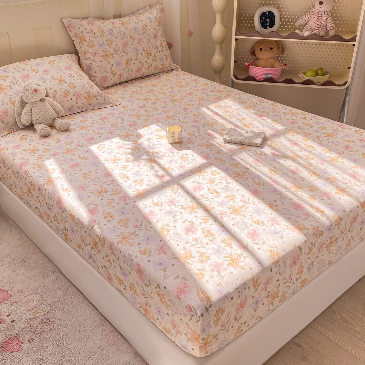 91家纺网 家纺一手货源 找家纺 花梦欣 2026新款全棉印花单品系列2花卉款-单床笠 苏糖粉