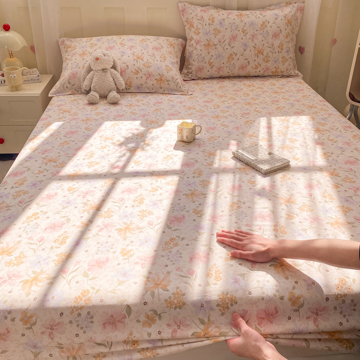 91家纺网 家纺一手货源 找家纺 花梦欣 2026新款全棉印花单品系列2花卉款-单床笠 苏糖粉