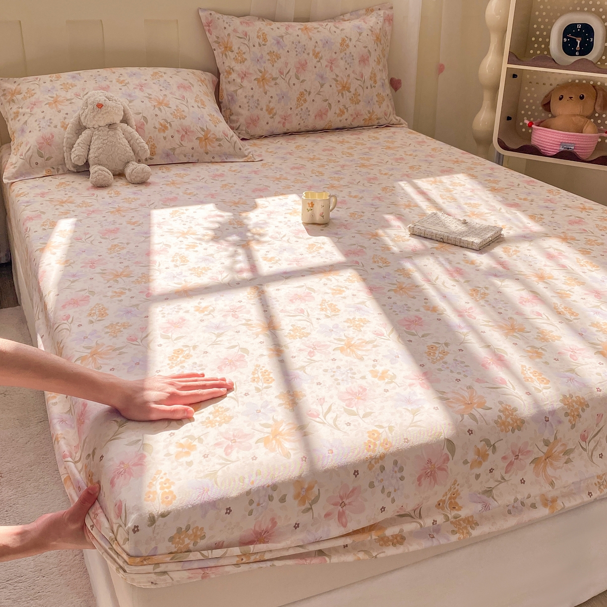 91家纺网 家纺一手货源 找家纺 花梦欣 2026新款全棉印花单品系列2花卉款-单床笠 苏糖粉