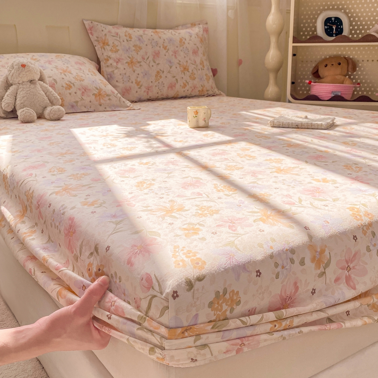 91家纺网 家纺一手货源 找家纺 花梦欣 2026新款全棉印花单品系列2花卉款-单床笠 苏糖粉