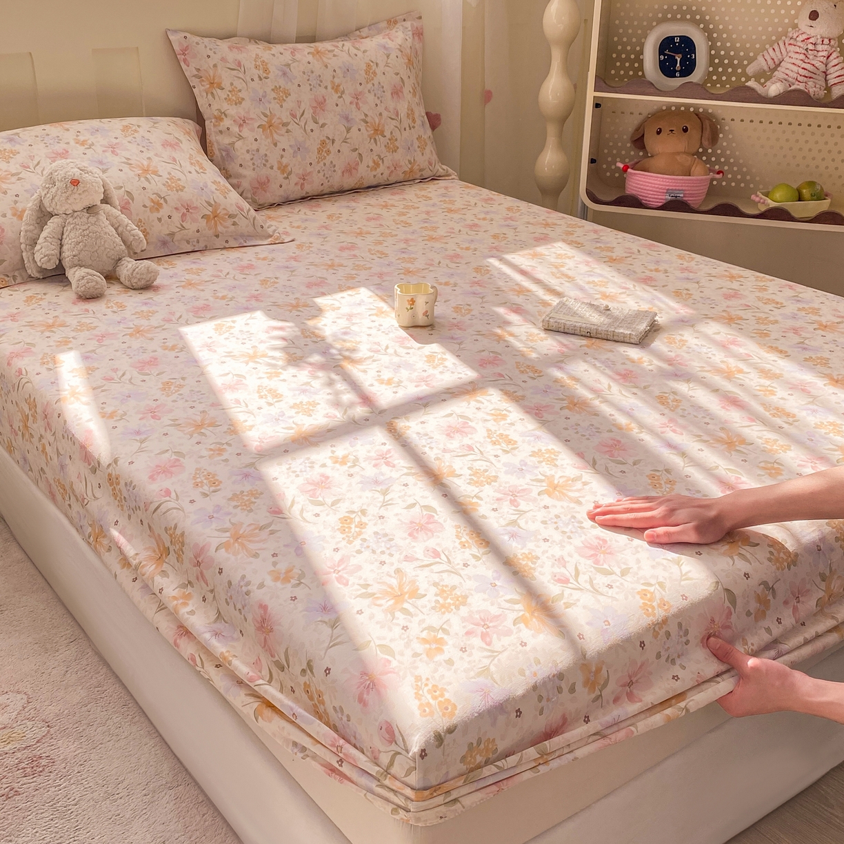 91家纺网 家纺一手货源 找家纺 花梦欣 2026新款全棉印花单品系列2花卉款-单床笠 苏糖粉