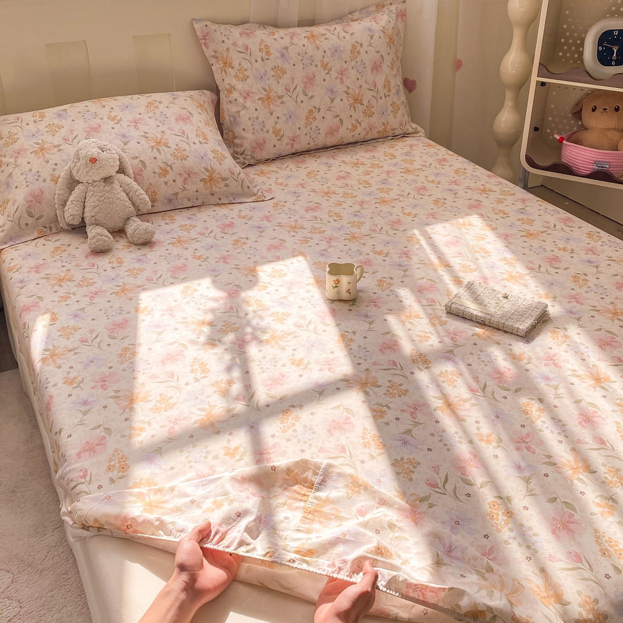 91家纺网 家纺一手货源 找家纺 花梦欣 2026新款全棉印花单品系列2花卉款-单床笠 苏糖粉