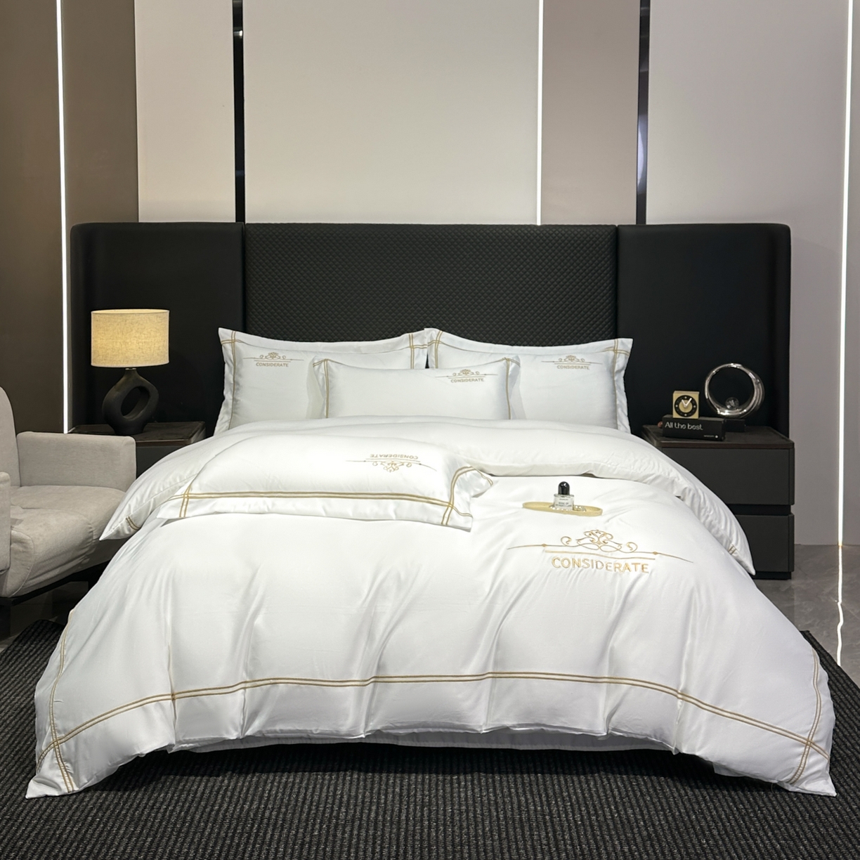 91家纺网 家纺一手货源 找家纺 绒掌柜家纺（品质焕新） 2026新款水洗真丝天丝冰丝刺绣四件套-典雅系列 珍珠白