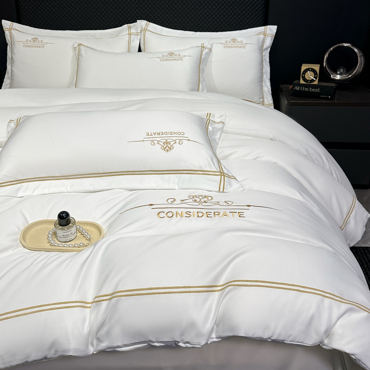 91家纺网 家纺一手货源 找家纺 绒掌柜家纺（品质焕新） 2026新款水洗真丝天丝冰丝刺绣四件套-典雅系列 珍珠白