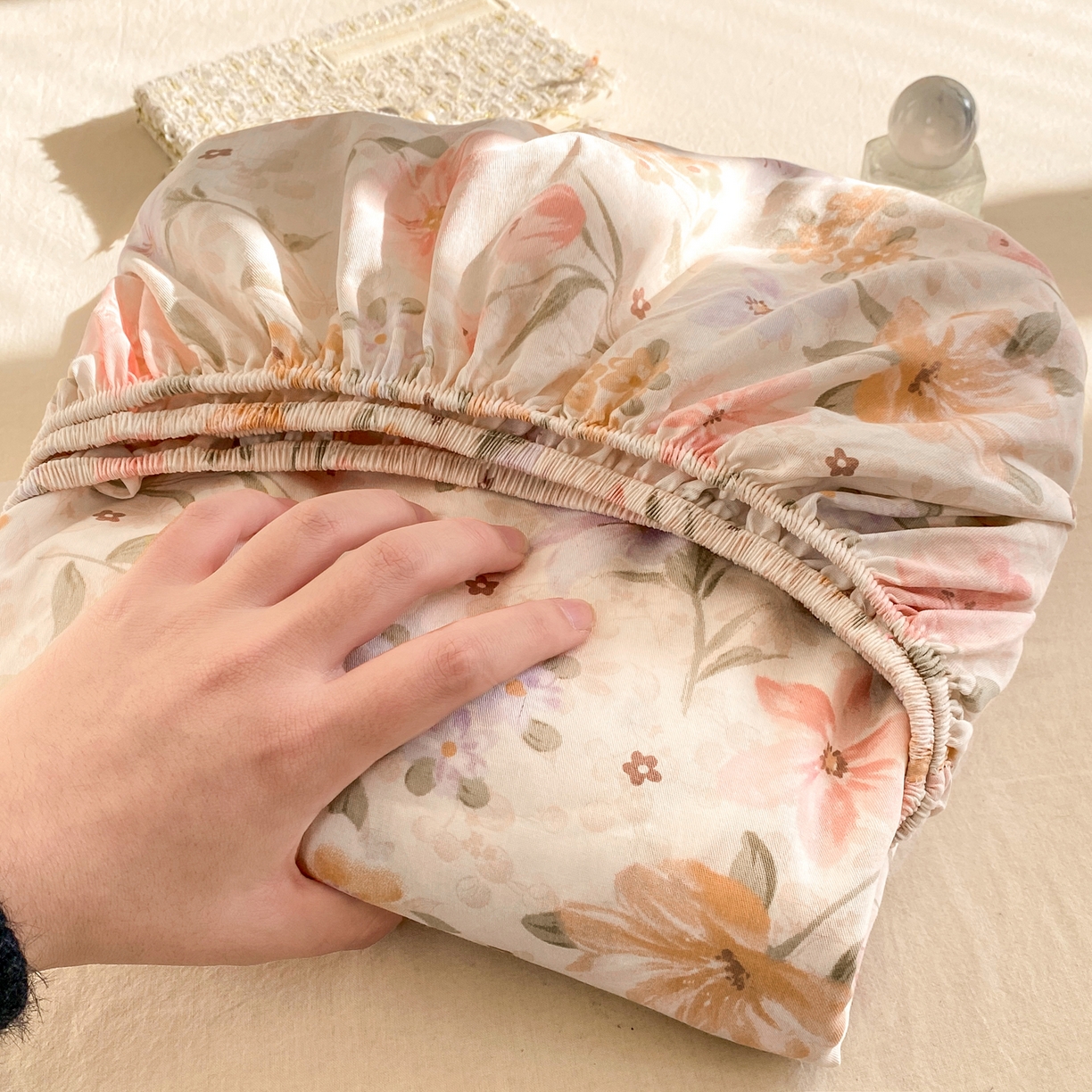 91家纺网 家纺一手货源 找家纺 花梦欣 2026新款全棉印花单品系列2花卉款-单床笠 苏糖咖