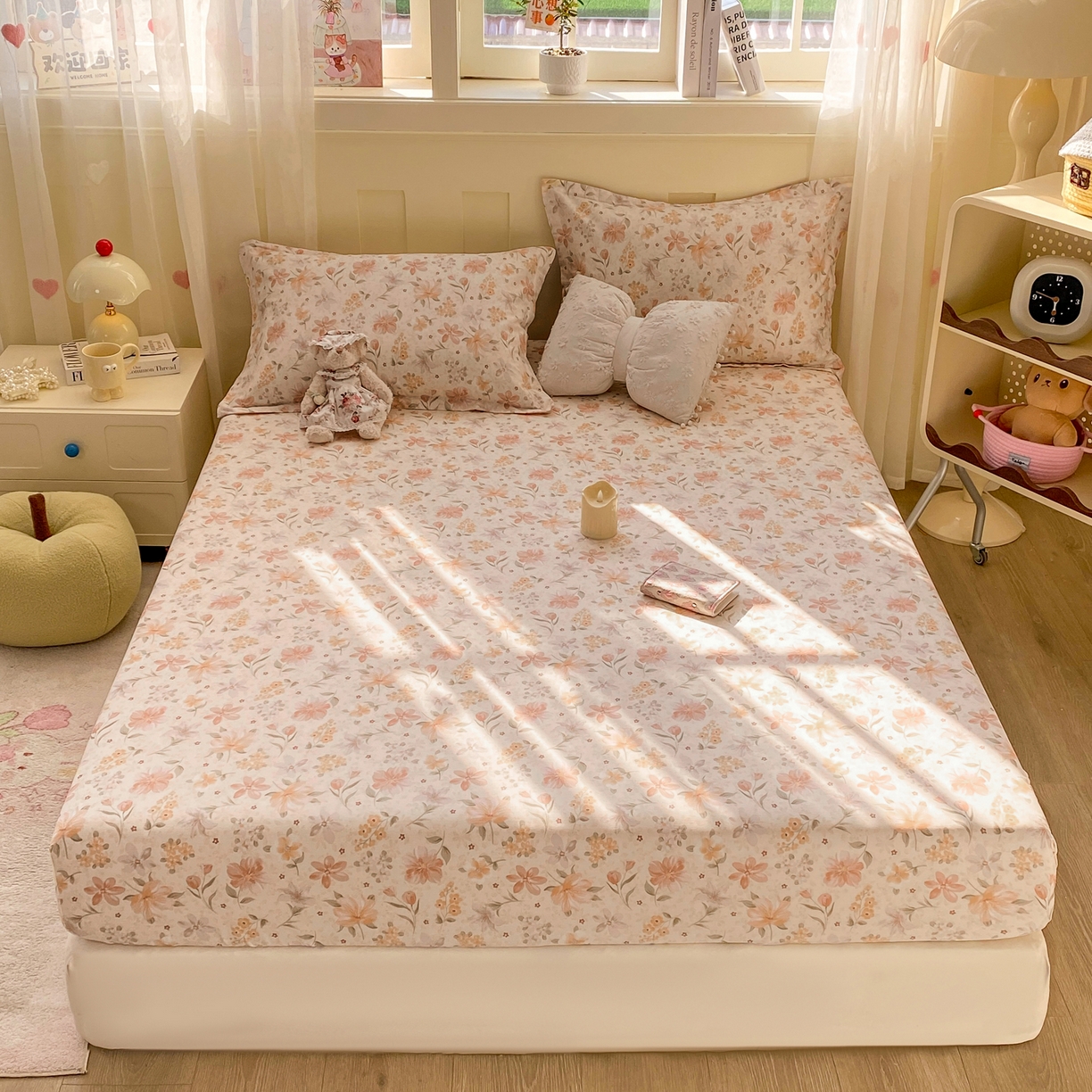 91家纺网 家纺一手货源 找家纺 花梦欣 2026新款全棉印花单品系列2花卉款-单床笠 苏糖咖