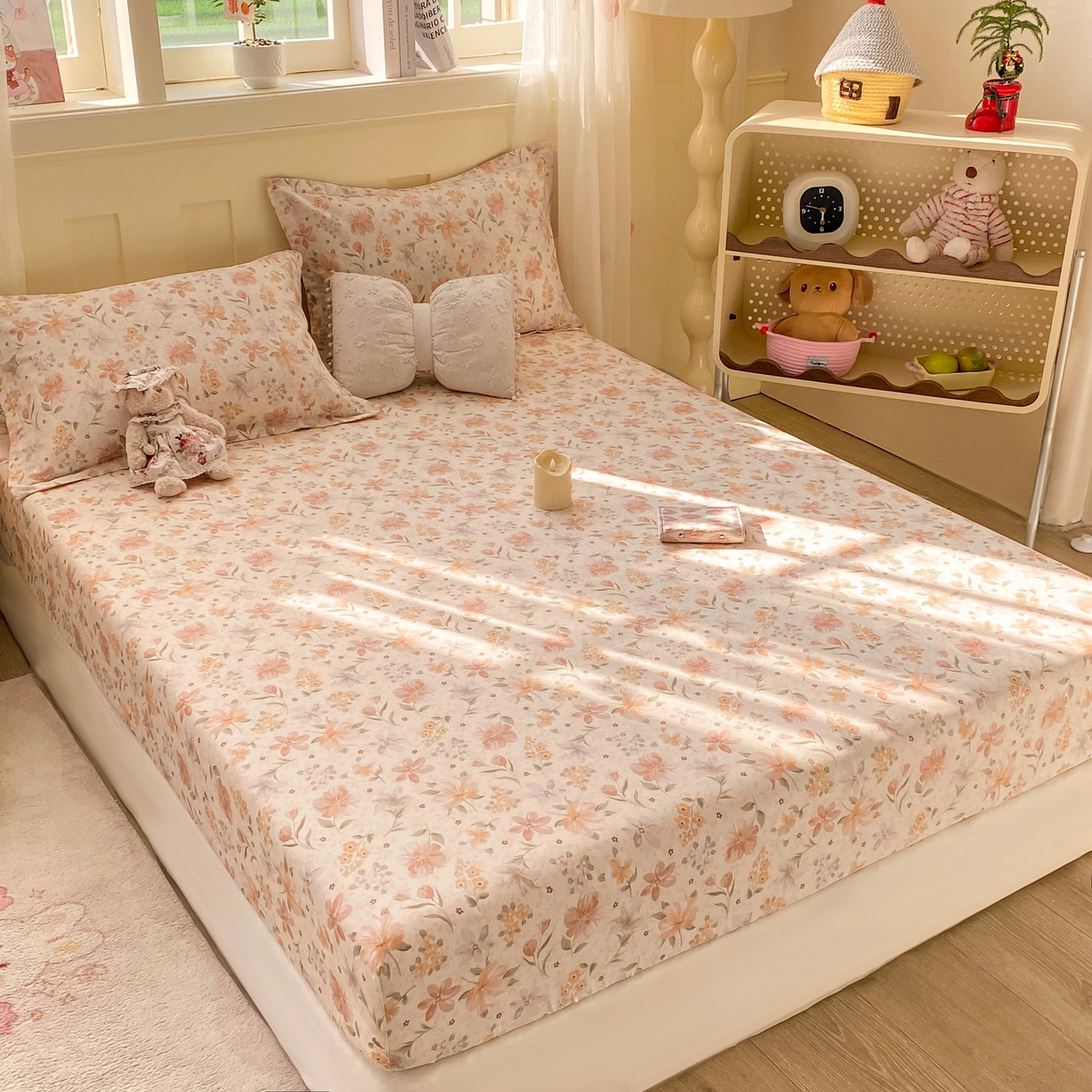 91家纺网 家纺一手货源 找家纺 花梦欣 2026新款全棉印花单品系列2花卉款-单床笠 苏糖咖