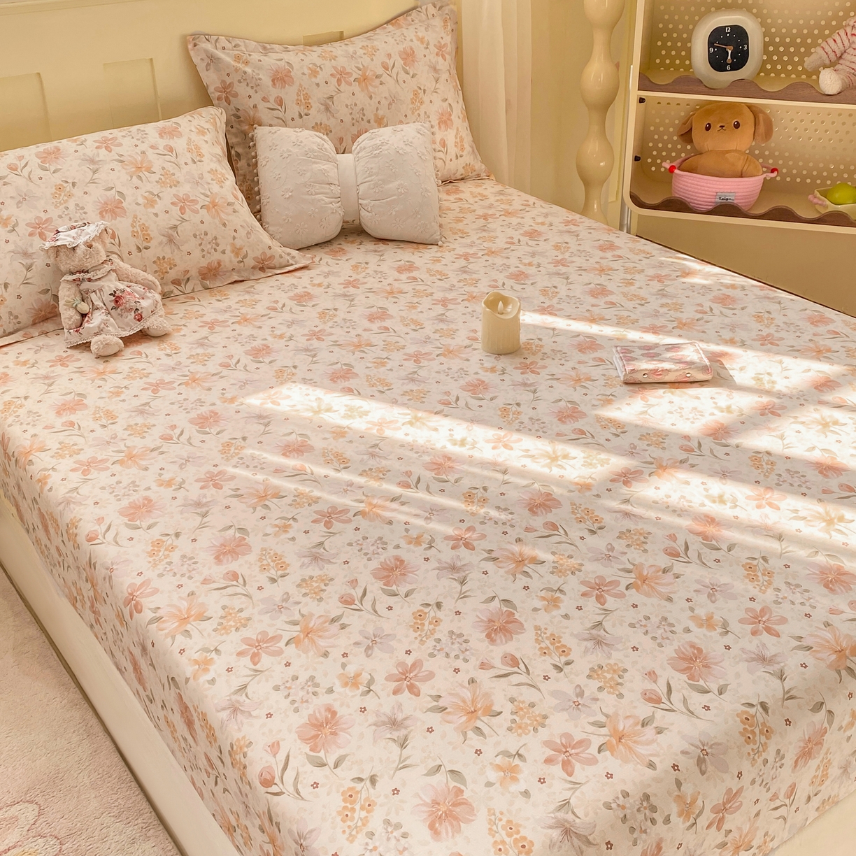 91家纺网 家纺一手货源 找家纺 花梦欣 2026新款全棉印花单品系列2花卉款-单床笠 苏糖咖