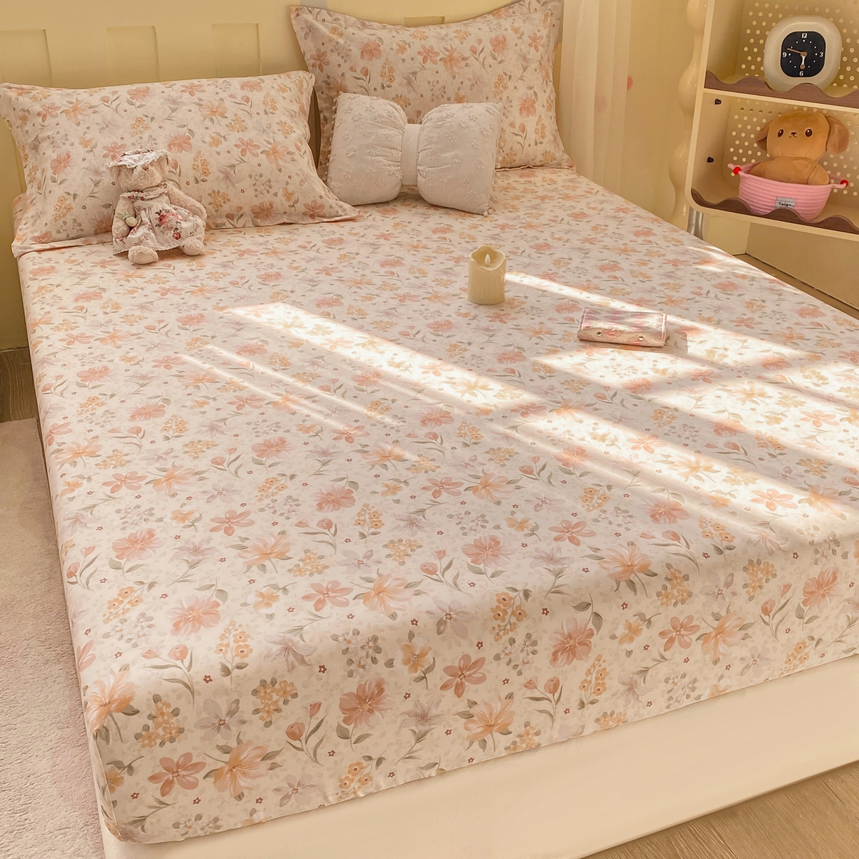 91家纺网 家纺一手货源 找家纺 花梦欣 2026新款全棉印花单品系列2花卉款-单床笠 苏糖咖