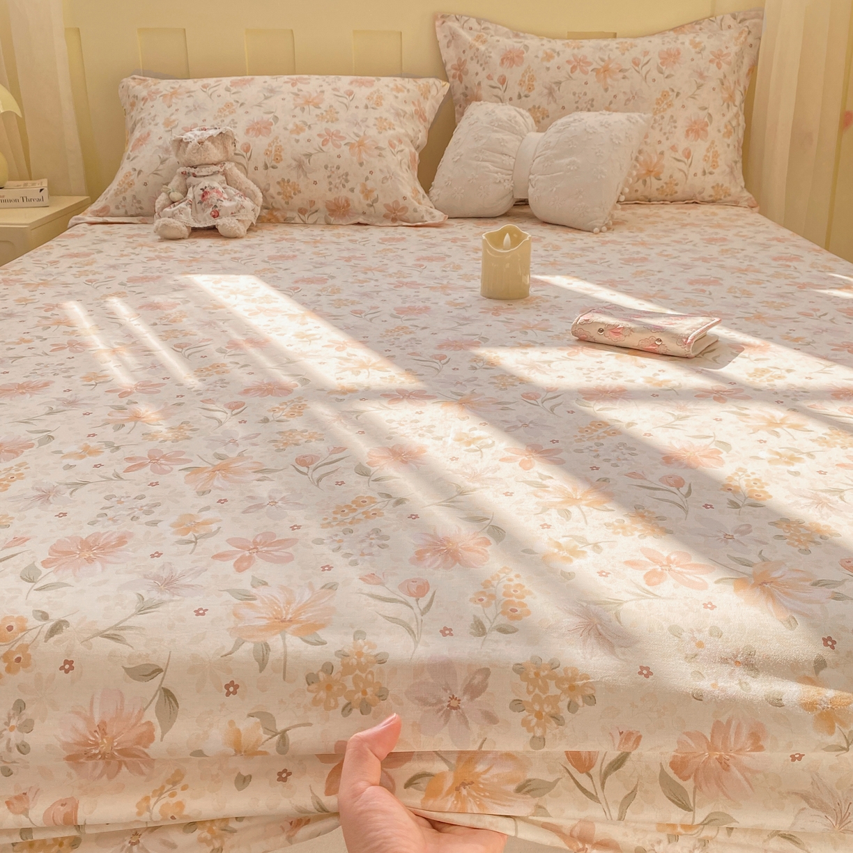 91家纺网 家纺一手货源 找家纺 花梦欣 2026新款全棉印花单品系列2花卉款-单床笠 苏糖咖