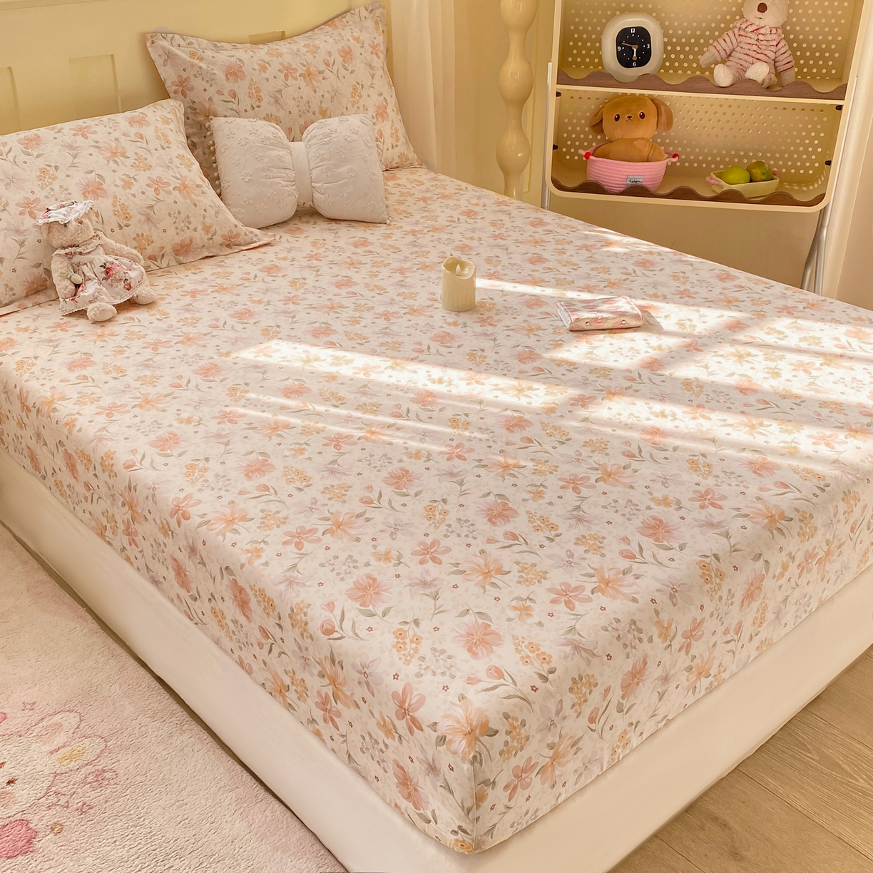 91家纺网 家纺一手货源 找家纺 花梦欣 2026新款全棉印花单品系列2花卉款-单床笠 苏糖咖