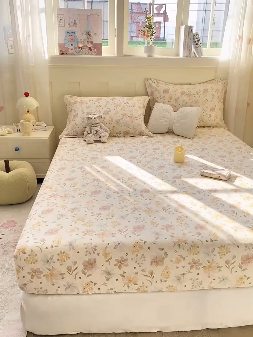 91家纺网 家纺一手货源 找家纺 花梦欣 2026新款全棉印花单品系列2花卉款-单床笠 苏糖咖