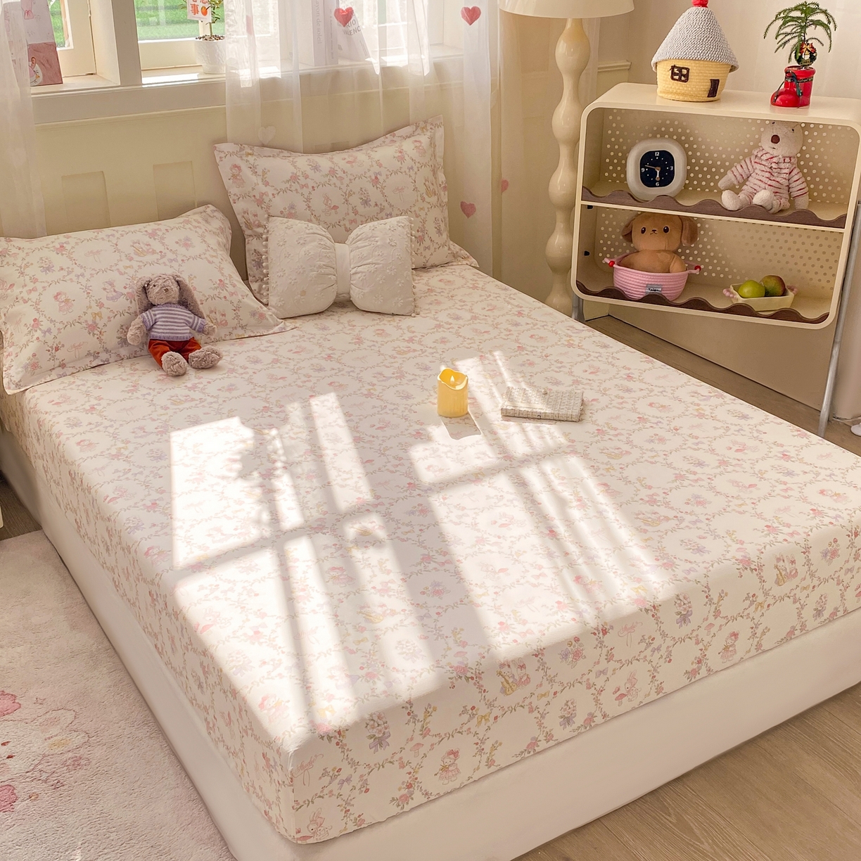 91家纺网 家纺一手货源 找家纺 花梦欣 2026新款全棉印花单品系列2花卉款-单床笠 童话花町