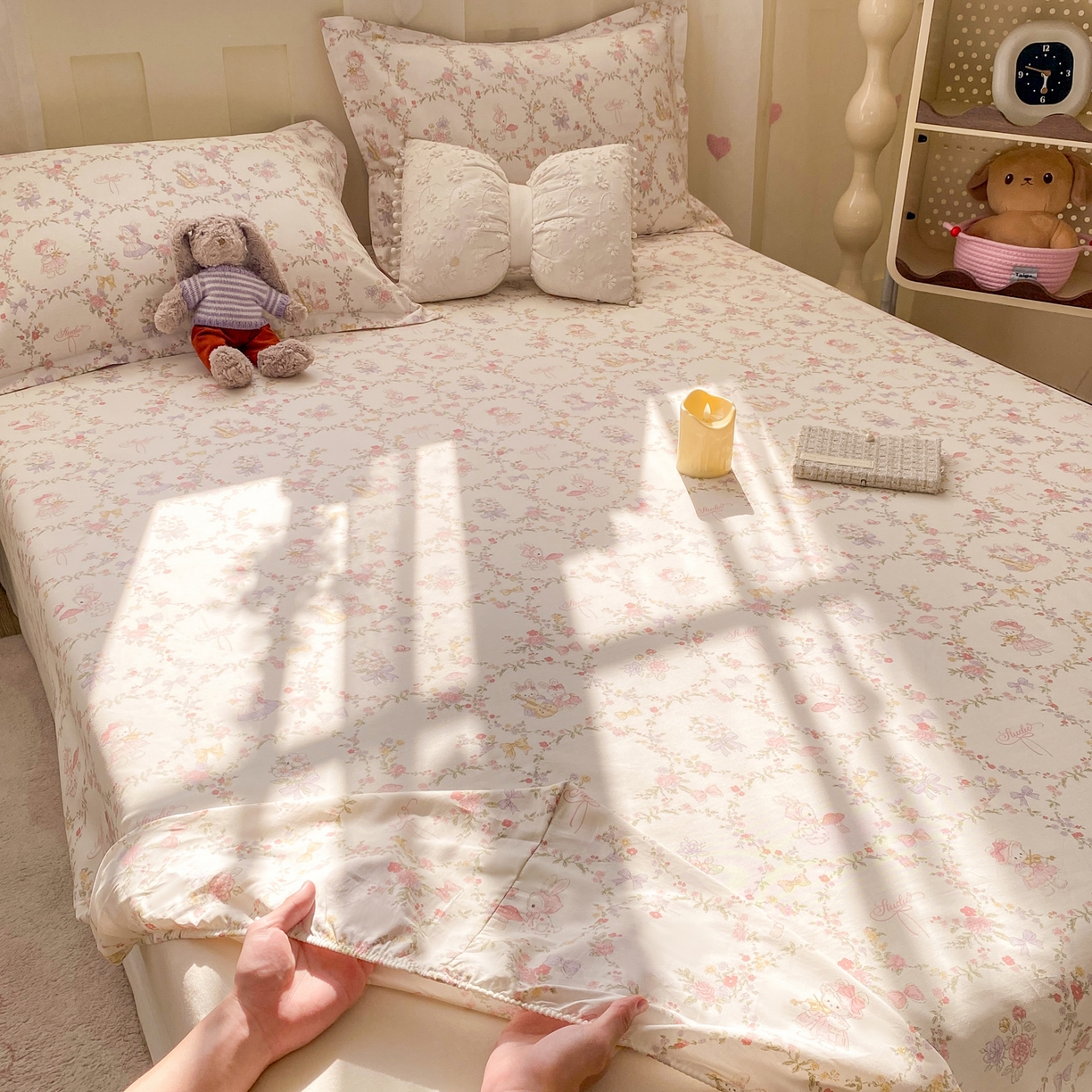 91家纺网 家纺一手货源 找家纺 花梦欣 2026新款全棉印花单品系列2花卉款-单床笠 童话花町