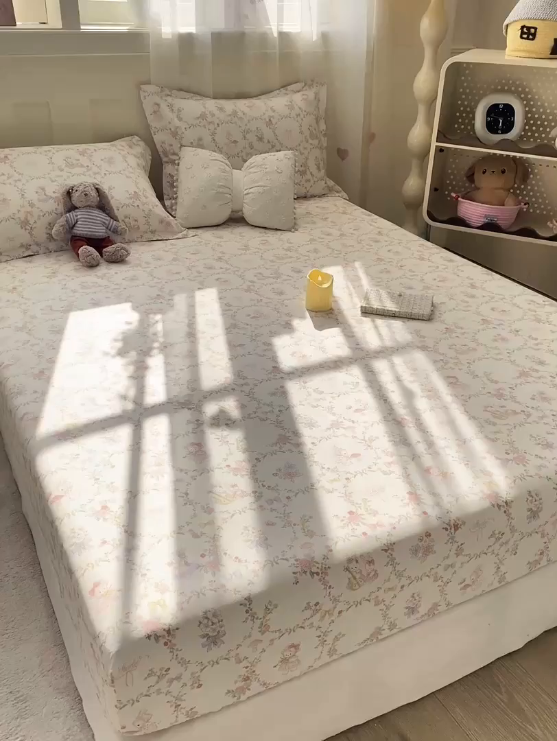 91家纺网 家纺一手货源 找家纺 花梦欣 2026新款全棉印花单品系列2花卉款-单床笠 童话花町