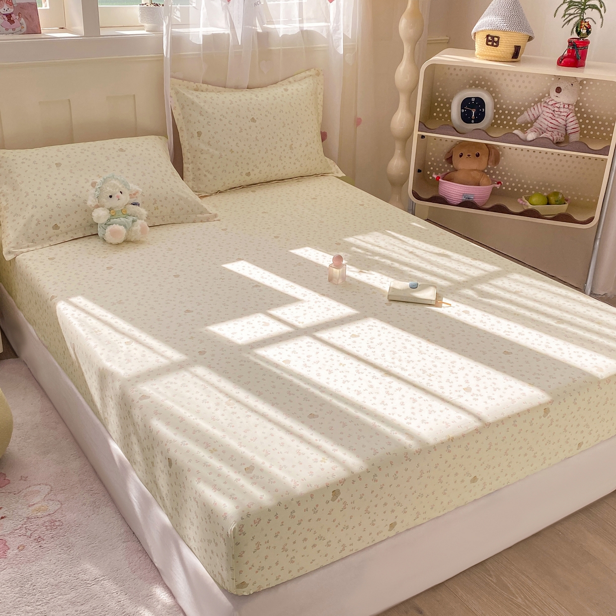 91家纺网 家纺一手货源 找家纺 花梦欣 2026新款全棉印花单品系列2花卉款-单床笠 微花耳耳粉