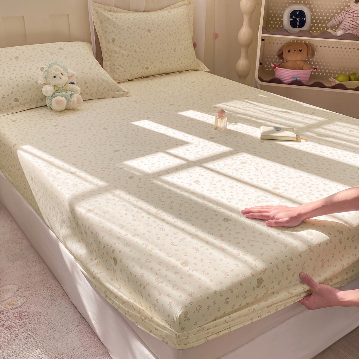 91家纺网 家纺一手货源 找家纺 花梦欣 2026新款全棉印花单品系列2花卉款-单床笠 微花耳耳粉