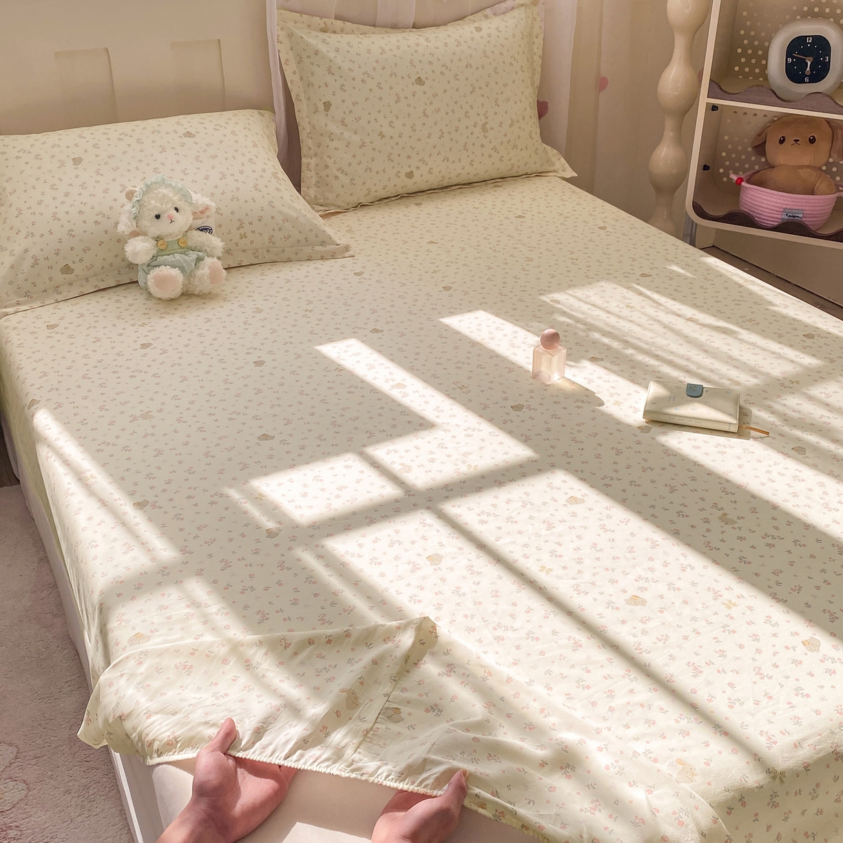 91家纺网 家纺一手货源 找家纺 花梦欣 2026新款全棉印花单品系列2花卉款-单床笠 微花耳耳粉