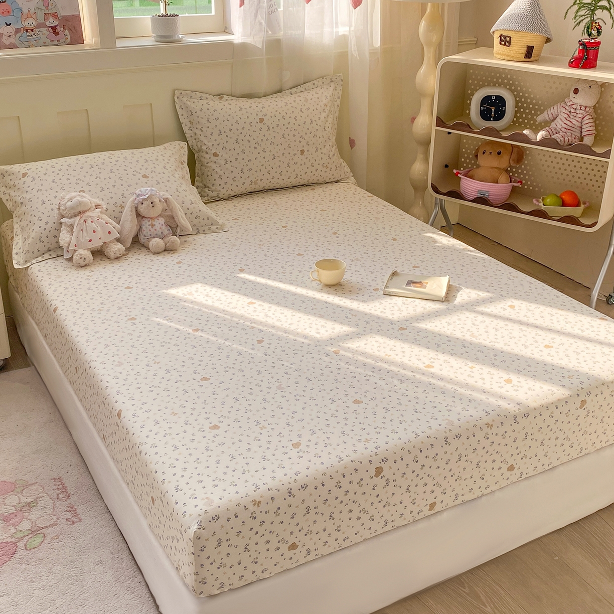 91家纺网 家纺一手货源 找家纺 花梦欣 2026新款全棉印花单品系列2花卉款-单床笠 微花耳耳蓝