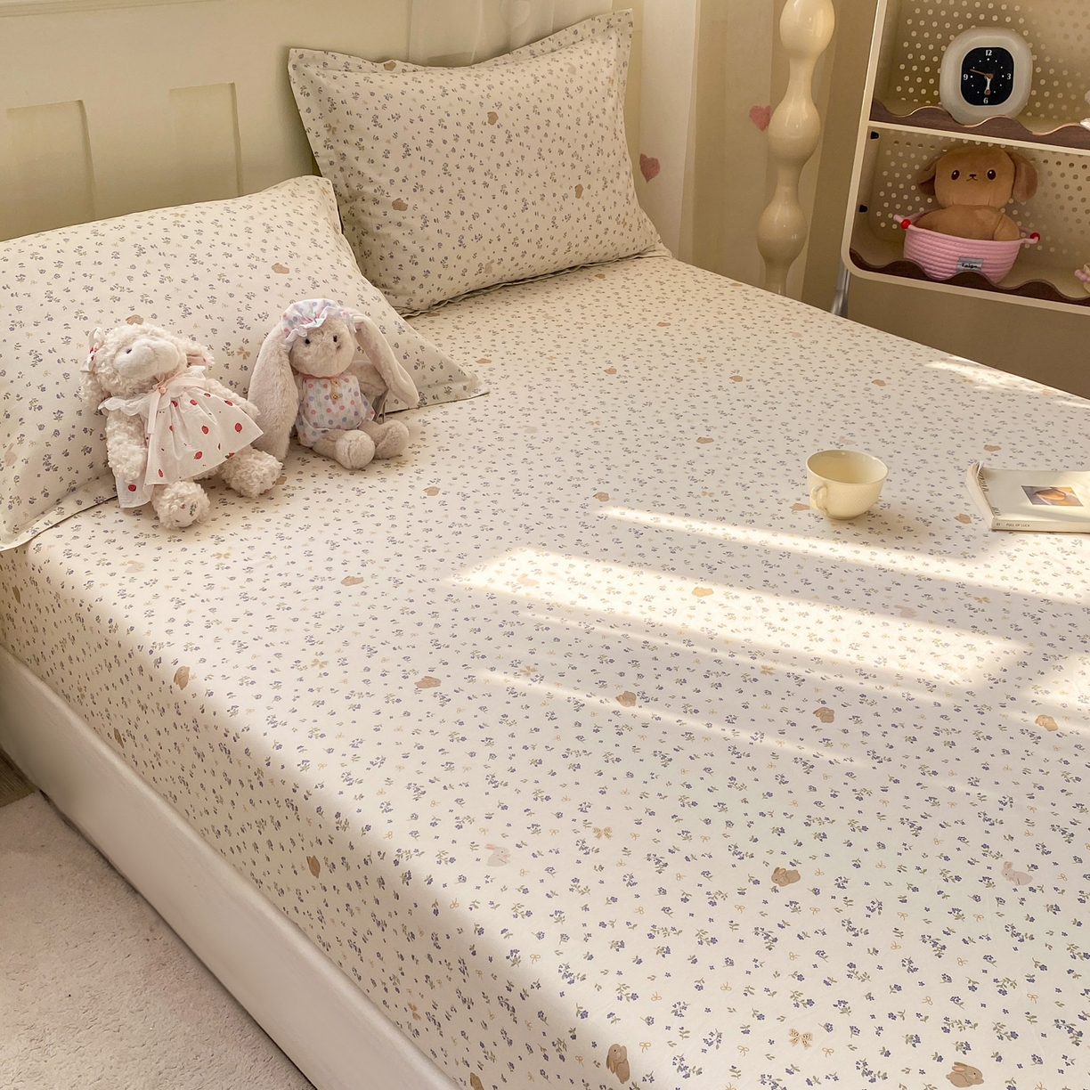 91家纺网 家纺一手货源 找家纺 花梦欣 2026新款全棉印花单品系列2花卉款-单床笠 微花耳耳蓝