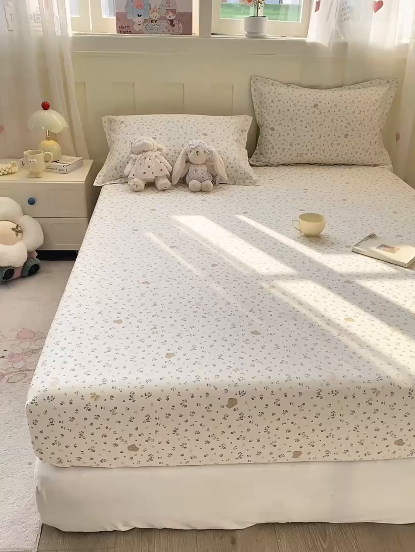 91家纺网 家纺一手货源 找家纺 花梦欣 2026新款全棉印花单品系列2花卉款-单床笠 微花耳耳蓝