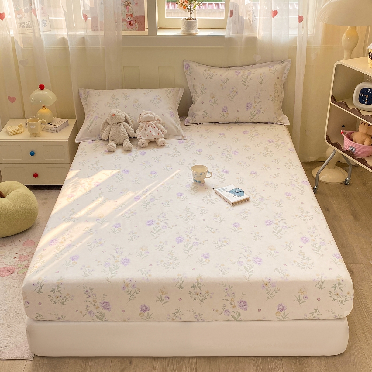 91家纺网 家纺一手货源 找家纺 花梦欣 2026新款全棉印花单品系列2花卉款-单床笠 芜晴花紫