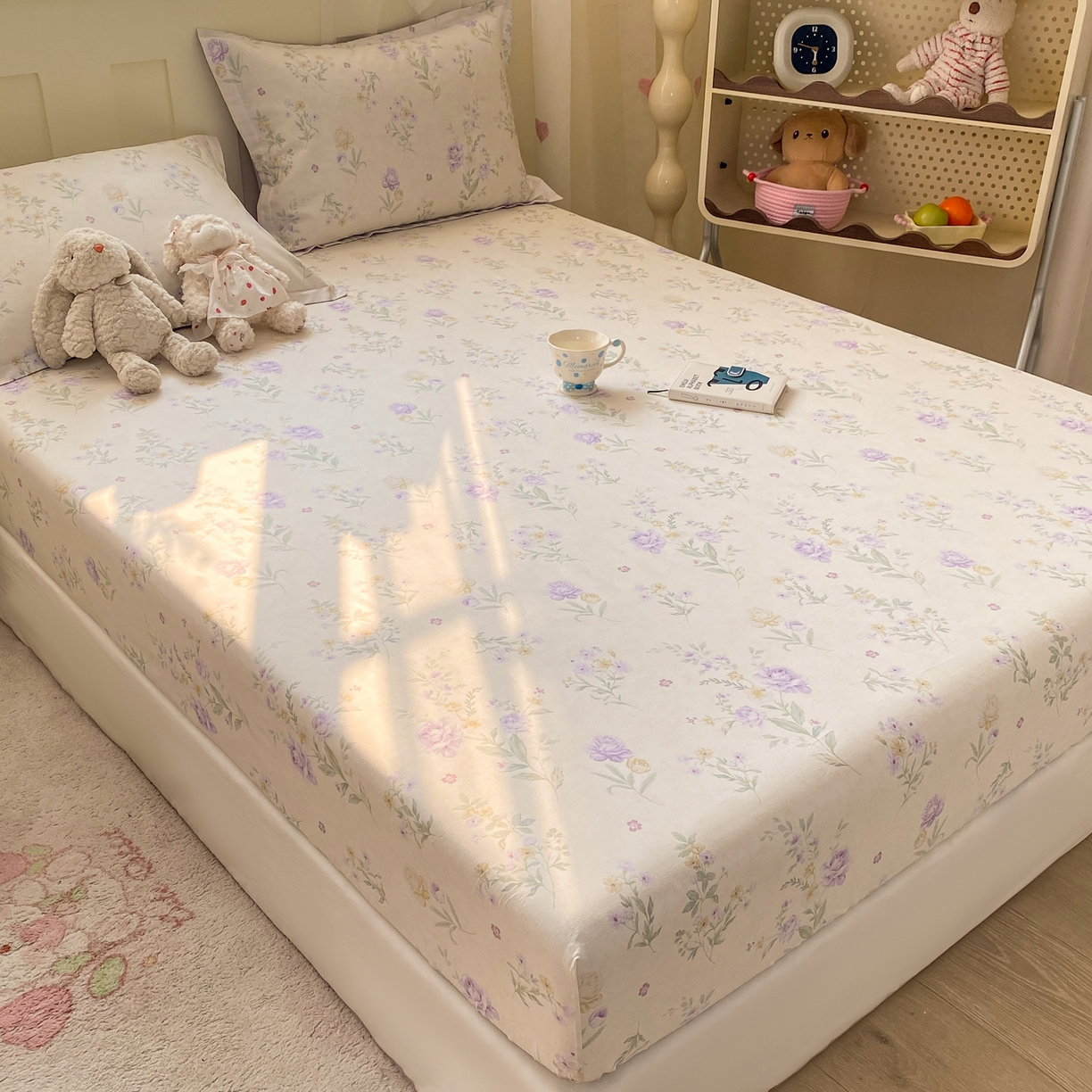 91家纺网 家纺一手货源 找家纺 花梦欣 2026新款全棉印花单品系列2花卉款-单床笠 芜晴花紫