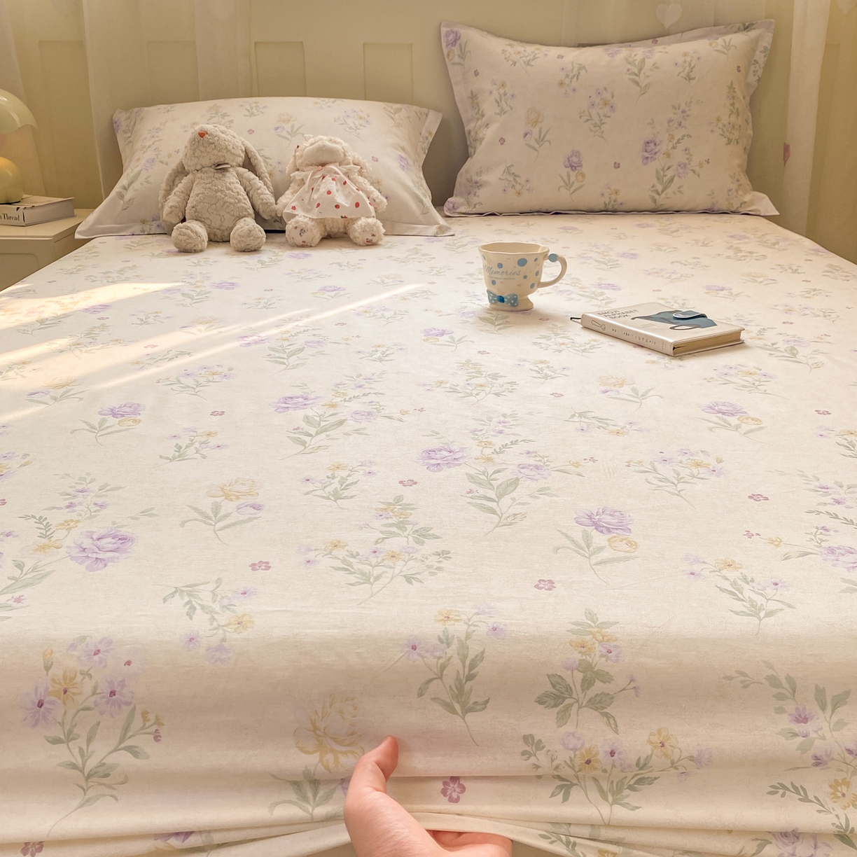 91家纺网 家纺一手货源 找家纺 花梦欣 2026新款全棉印花单品系列2花卉款-单床笠 芜晴花紫