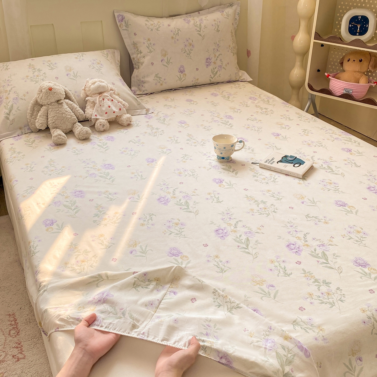 91家纺网 家纺一手货源 找家纺 花梦欣 2026新款全棉印花单品系列2花卉款-单床笠 芜晴花紫