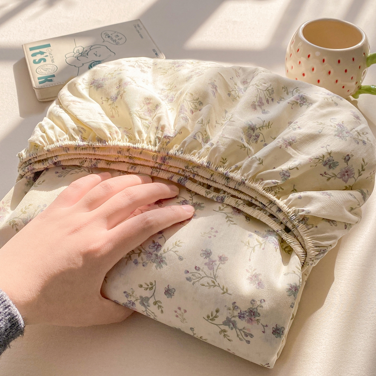 91家纺网 家纺一手货源 找家纺 花梦欣 2026新款全棉印花单品系列2花卉款-单床笠 星辰蔷薇