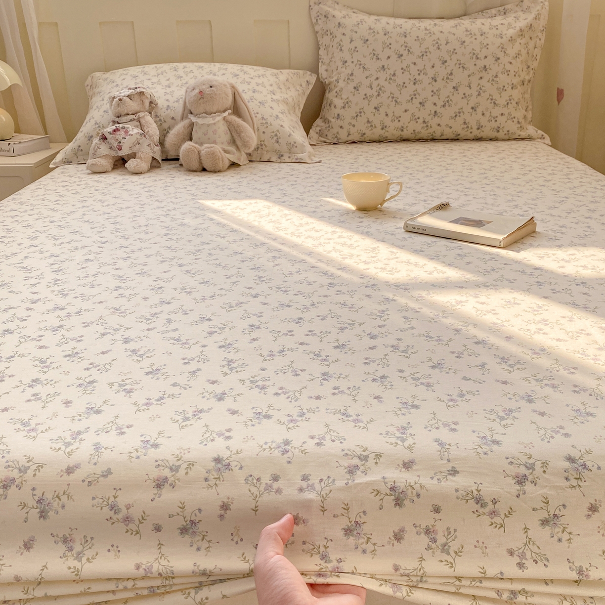 91家纺网 家纺一手货源 找家纺 花梦欣 2026新款全棉印花单品系列2花卉款-单床笠 星辰蔷薇