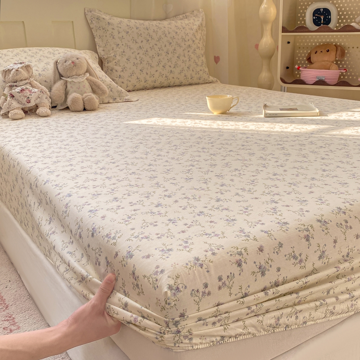 91家纺网 家纺一手货源 找家纺 花梦欣 2026新款全棉印花单品系列2花卉款-单床笠 星辰蔷薇