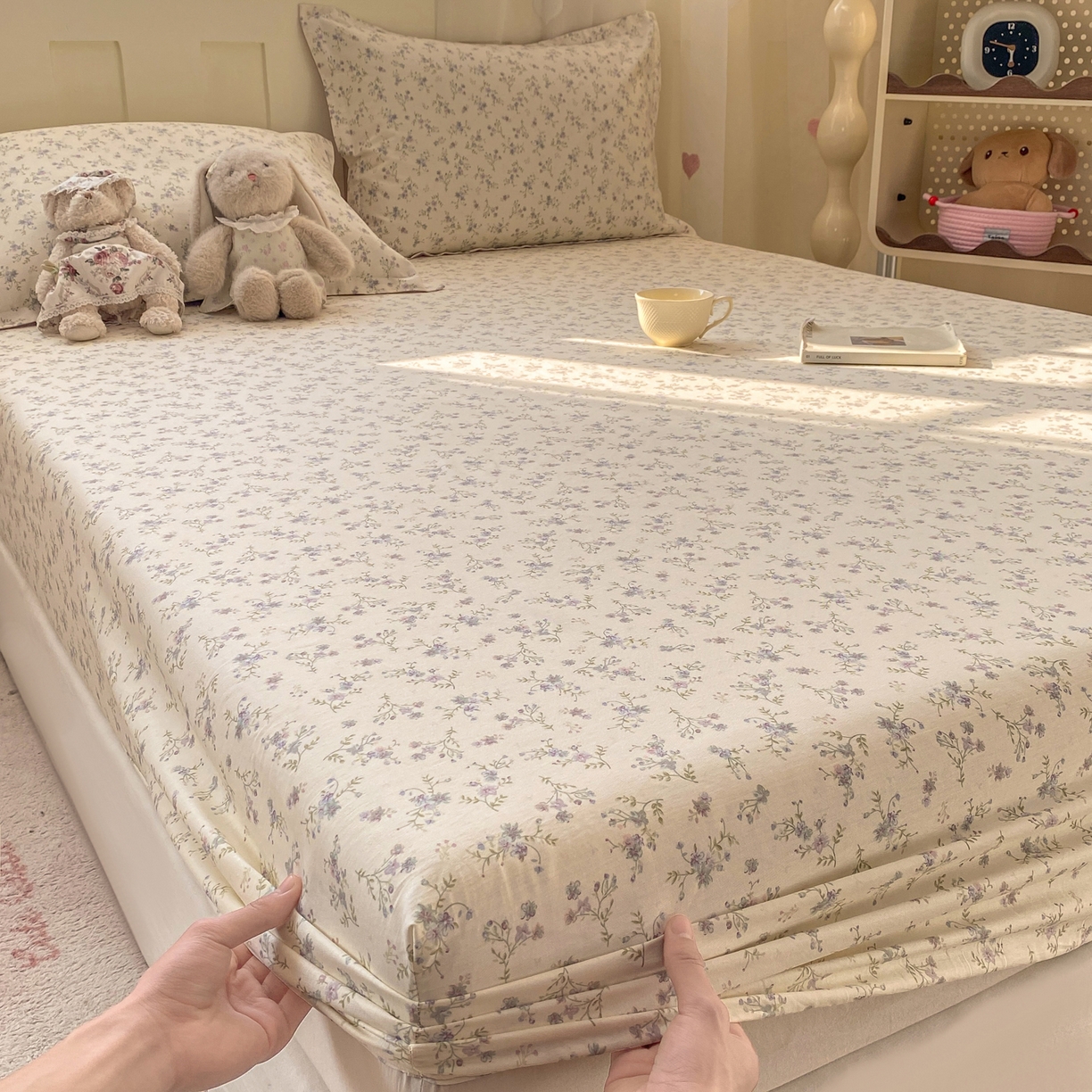 91家纺网 家纺一手货源 找家纺 花梦欣 2026新款全棉印花单品系列2花卉款-单床笠 星辰蔷薇