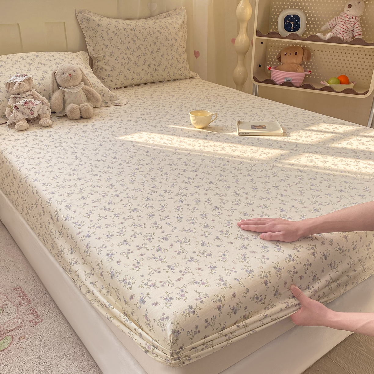 91家纺网 家纺一手货源 找家纺 花梦欣 2026新款全棉印花单品系列2花卉款-单床笠 星辰蔷薇