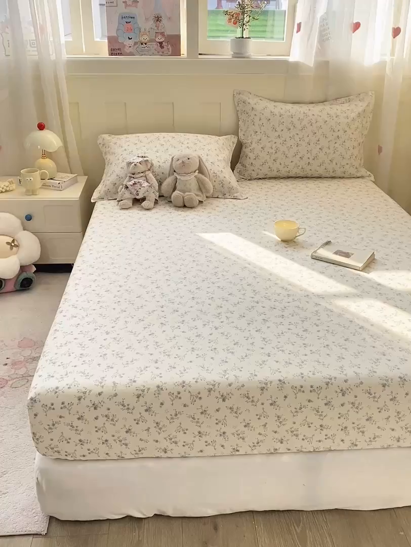 91家纺网 家纺一手货源 找家纺 花梦欣 2026新款全棉印花单品系列2花卉款-单床笠 星辰蔷薇