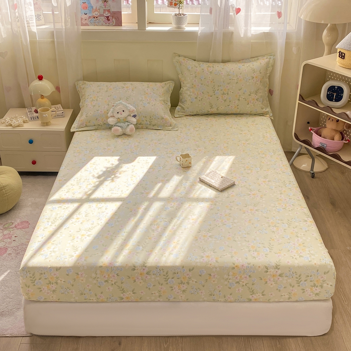 91家纺网 家纺一手货源 找家纺 花梦欣 2026新款全棉印花单品系列2花卉款-单床笠 徐徐花开