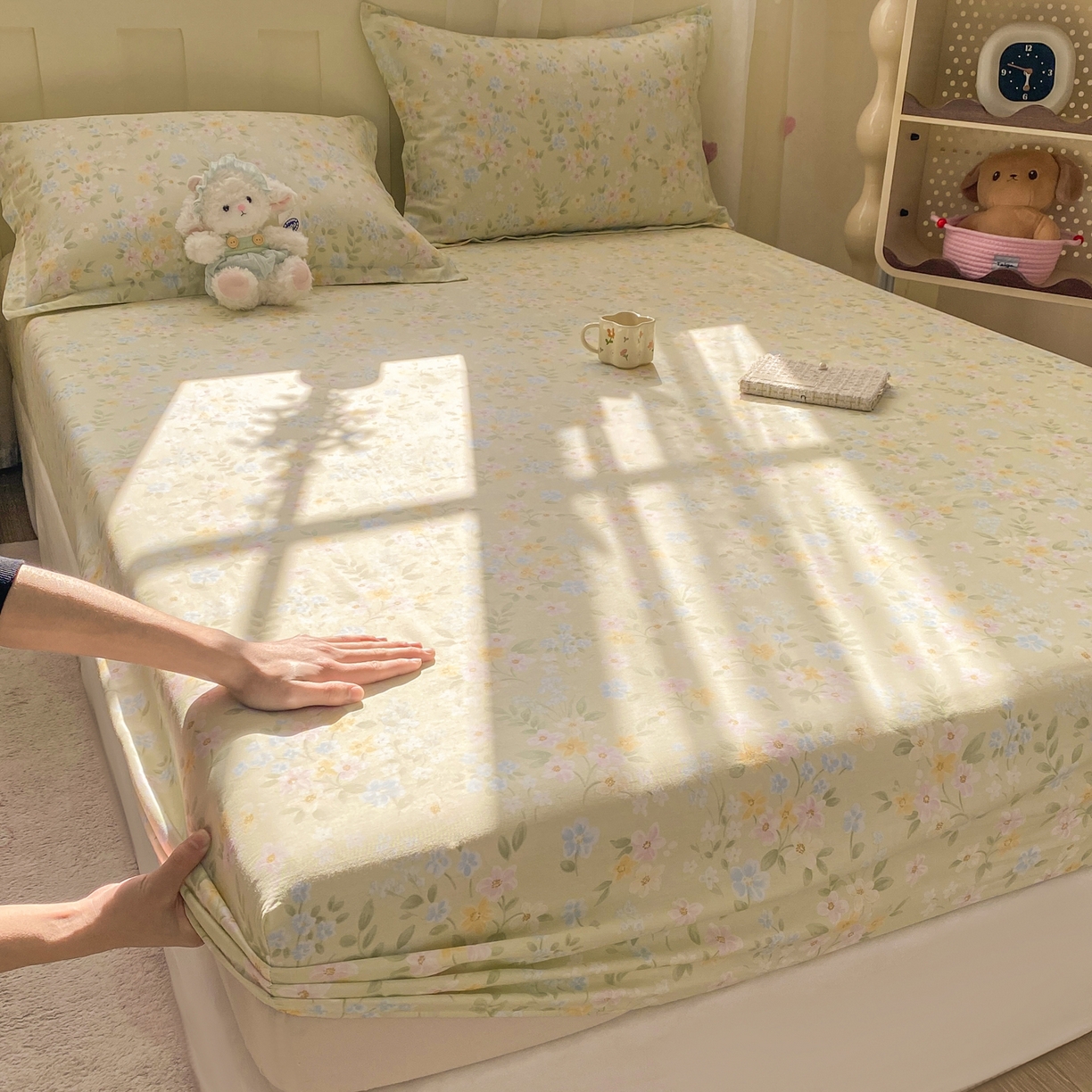 91家纺网 家纺一手货源 找家纺 花梦欣 2026新款全棉印花单品系列2花卉款-单床笠 徐徐花开