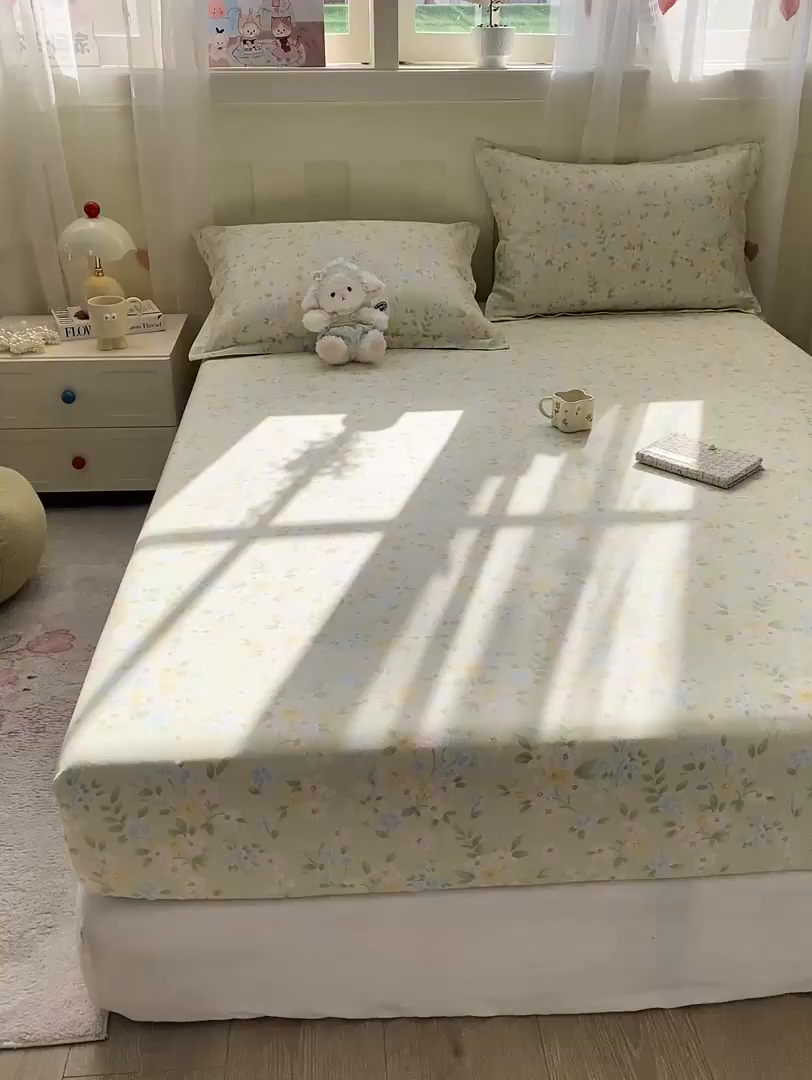 91家纺网 家纺一手货源 找家纺 花梦欣 2026新款全棉印花单品系列2花卉款-单床笠 徐徐花开