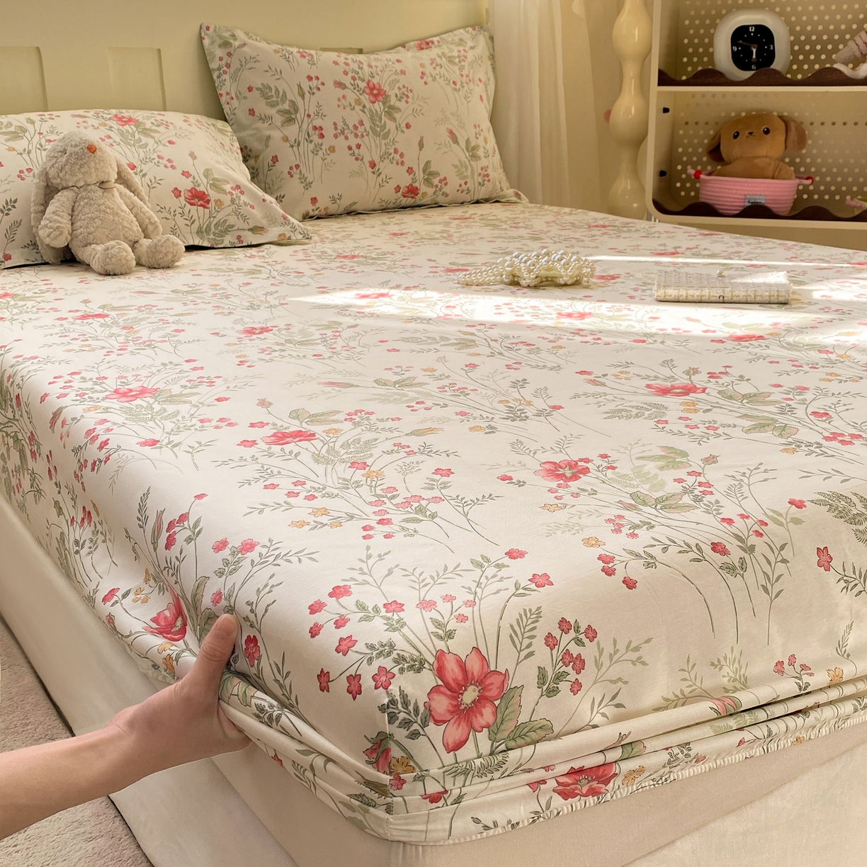 91家纺网 家纺一手货源 找家纺 花梦欣 2026新款全棉印花单品系列2花卉款-单床笠 玉笛花间