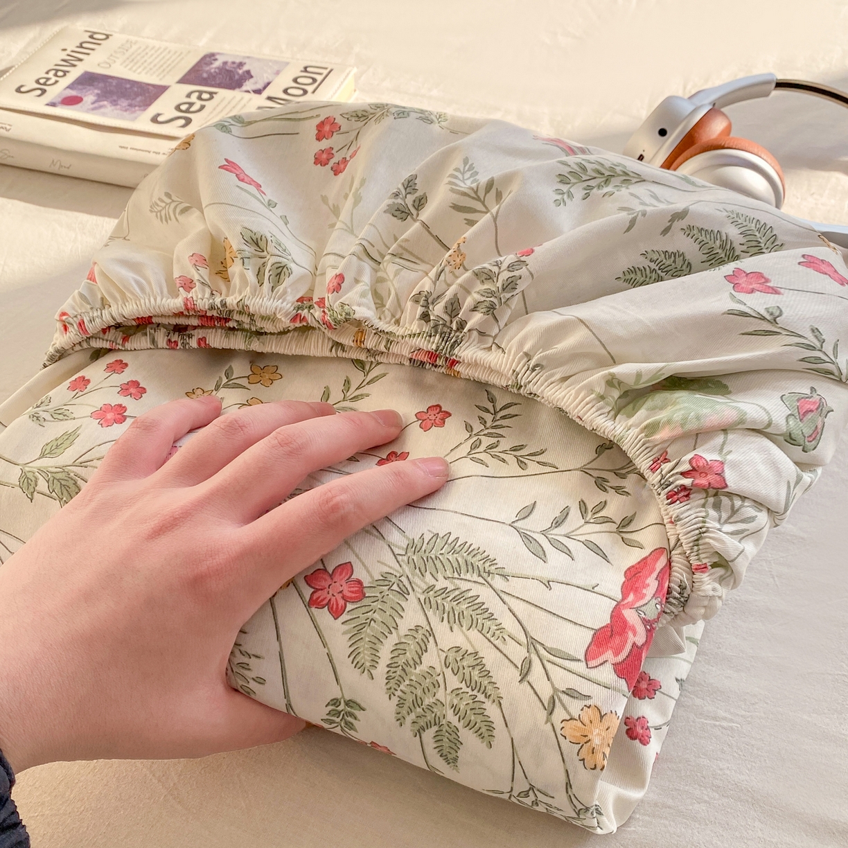 91家纺网 家纺一手货源 找家纺 花梦欣 2026新款全棉印花单品系列2花卉款-单床笠 玉笛花间