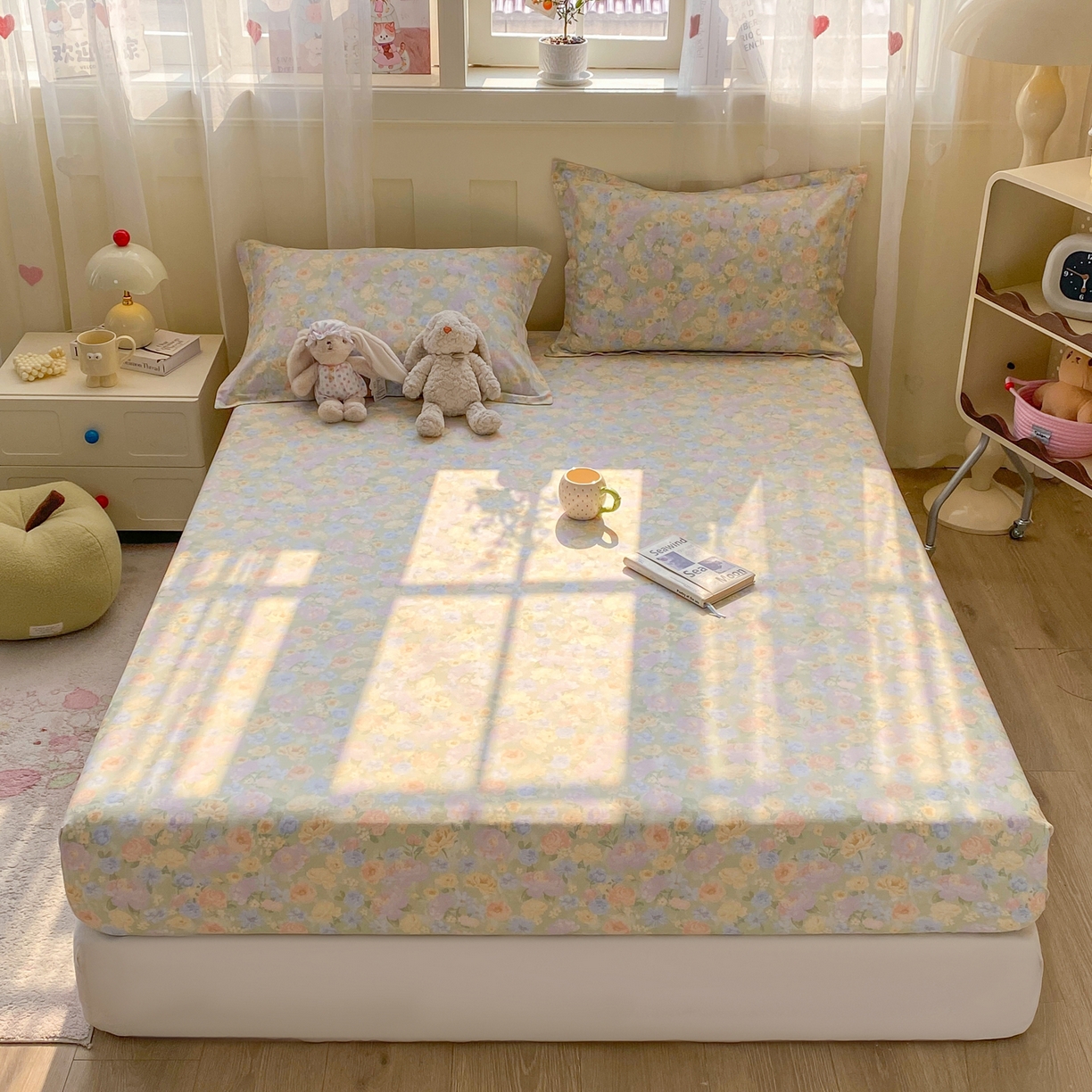 91家纺网 家纺一手货源 找家纺 花梦欣 2026新款全棉印花单品系列2花卉款-单床笠 栀子花语