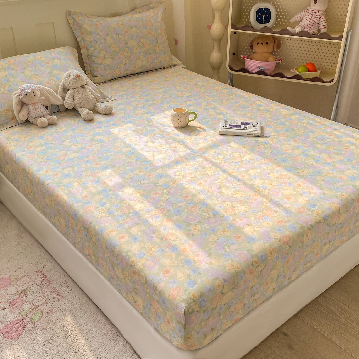 91家纺网 家纺一手货源 找家纺 花梦欣 2026新款全棉印花单品系列2花卉款-单床笠 栀子花语