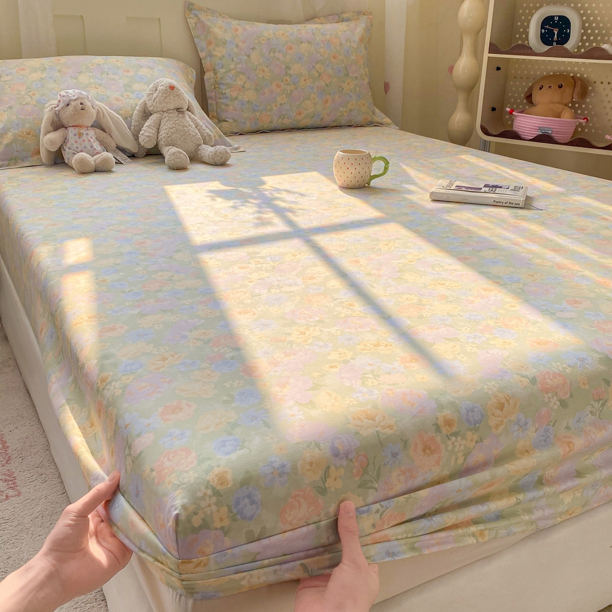 91家纺网 家纺一手货源 找家纺 花梦欣 2026新款全棉印花单品系列2花卉款-单床笠 栀子花语