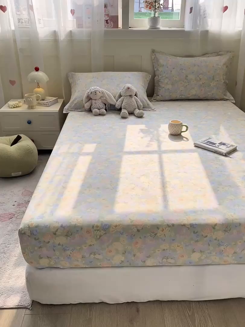 91家纺网 家纺一手货源 找家纺 花梦欣 2026新款全棉印花单品系列2花卉款-单床笠 栀子花语