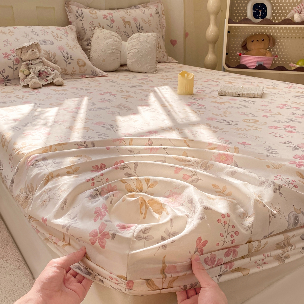 花梦欣 2026新款全棉印花单品系列2花卉款-单床笠 自然手记粉