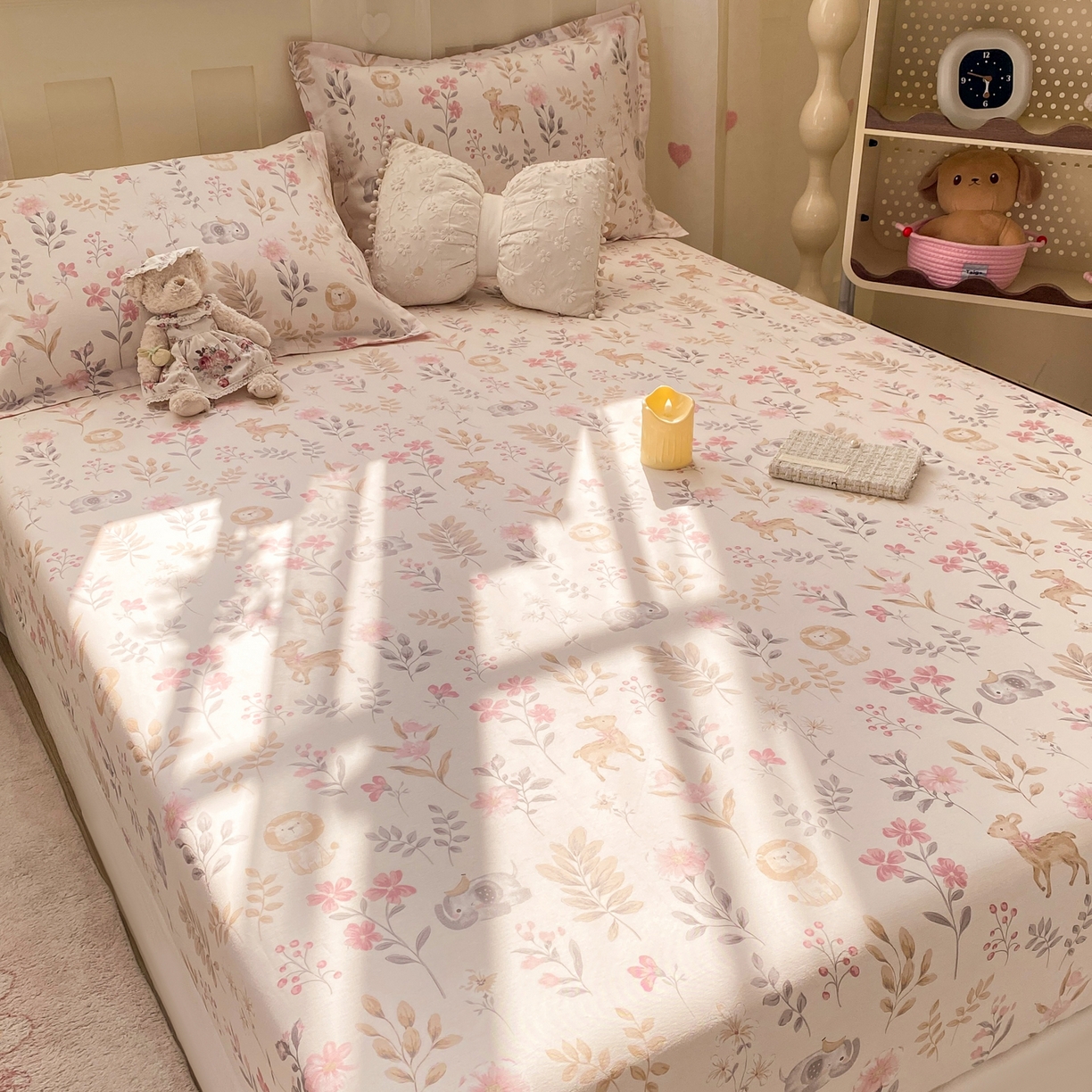 91家纺网 家纺一手货源 找家纺 花梦欣 2026新款全棉印花单品系列2花卉款-单床笠 自然手记粉