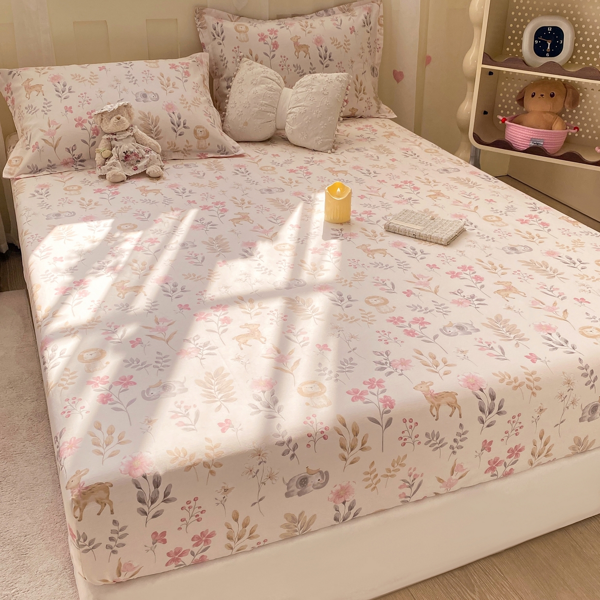 91家纺网 家纺一手货源 找家纺 花梦欣 2026新款全棉印花单品系列2花卉款-单床笠 自然手记粉