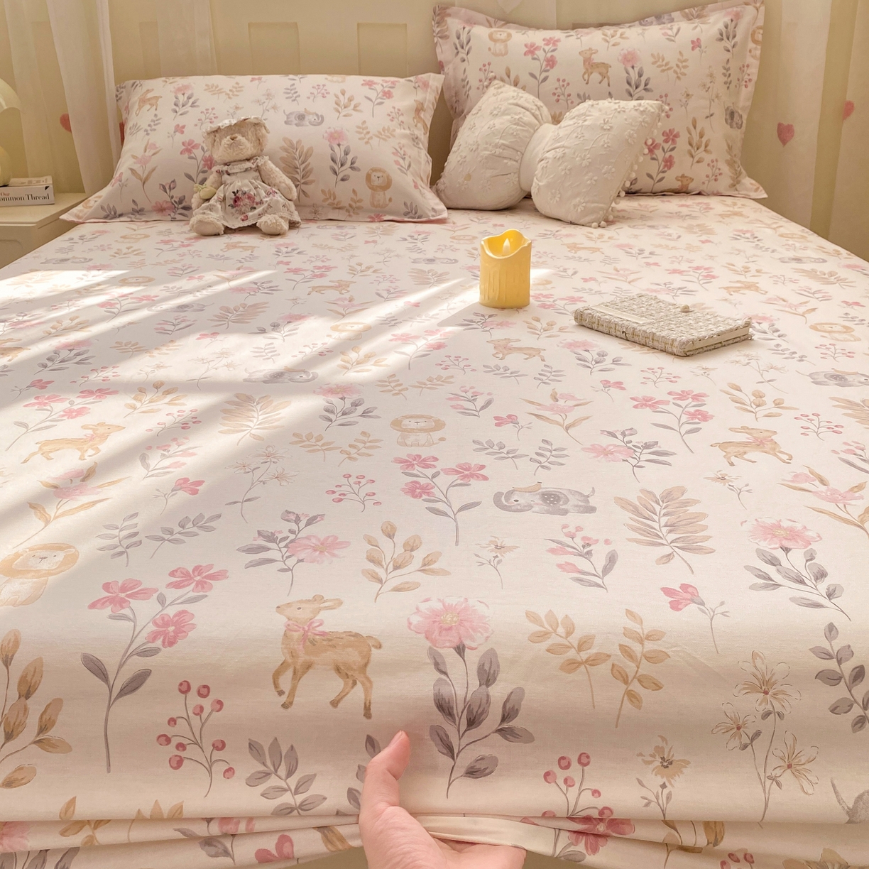 91家纺网 家纺一手货源 找家纺 花梦欣 2026新款全棉印花单品系列2花卉款-单床笠 自然手记粉