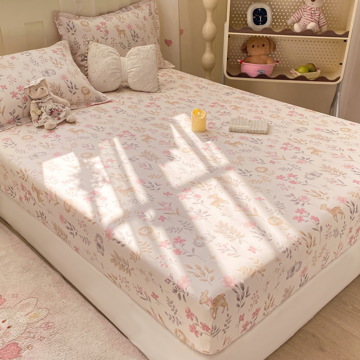 91家纺网 家纺一手货源 找家纺 花梦欣 2026新款全棉印花单品系列2花卉款-单床笠 自然手记粉