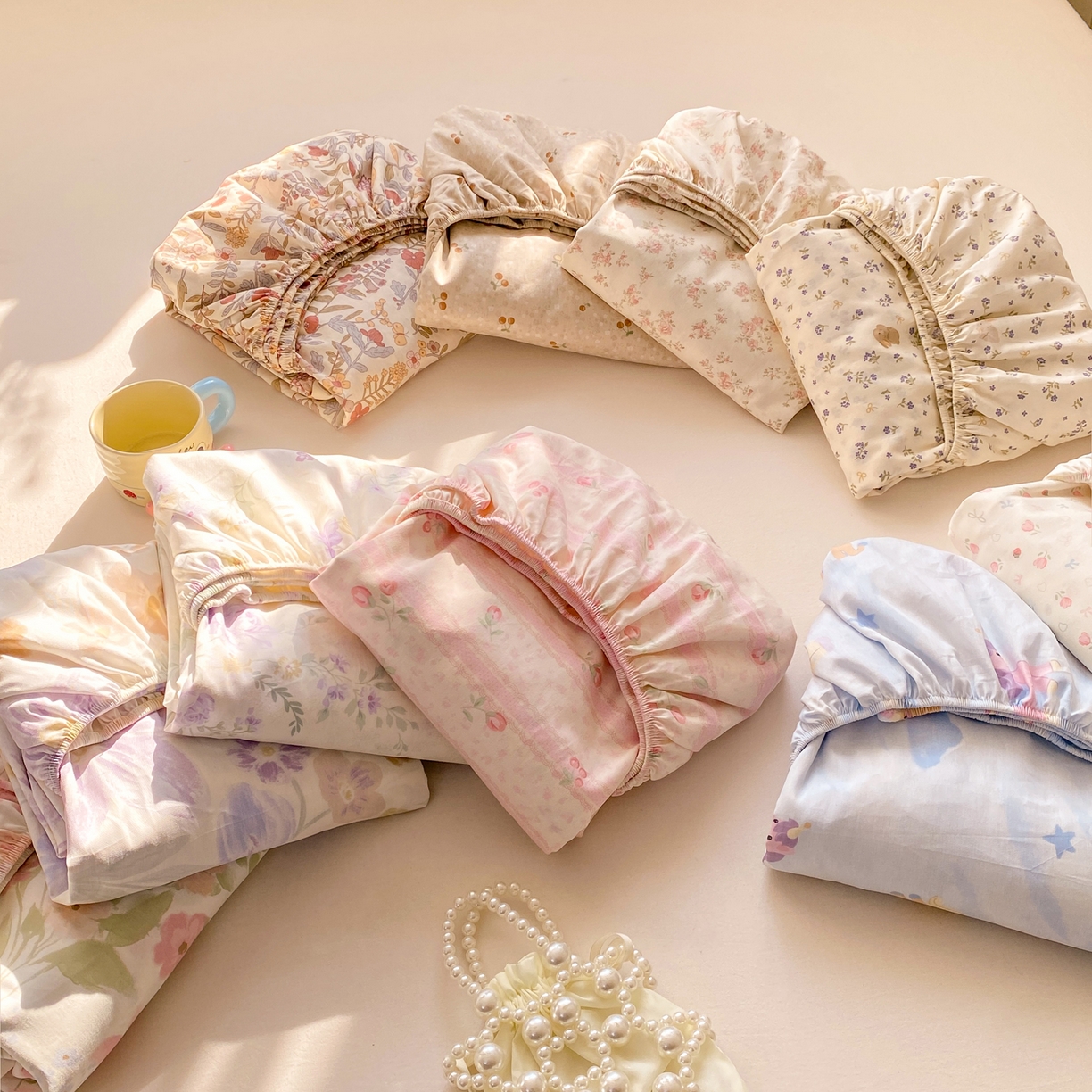 91家纺网 家纺一手货源 找家纺 花梦欣 2026新款全棉印花单品系列2花卉款-单床笠 组合